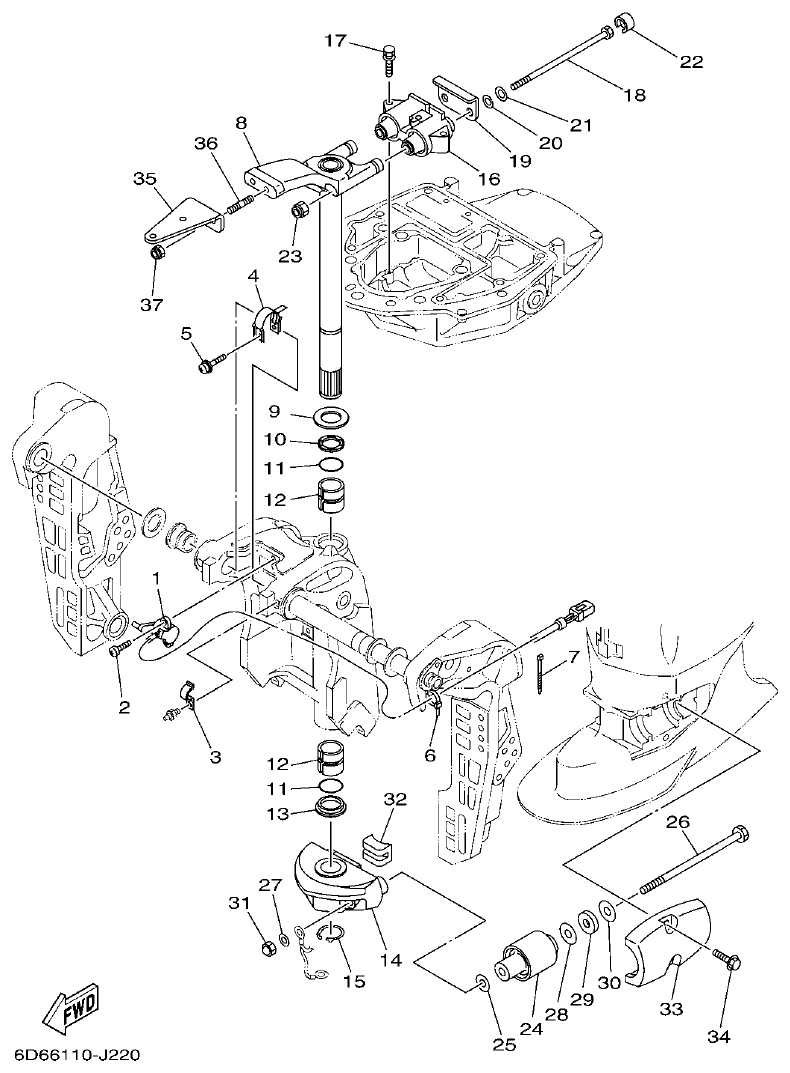 Yamaha F80BET, F100DET BRACKET 2 parts diagram